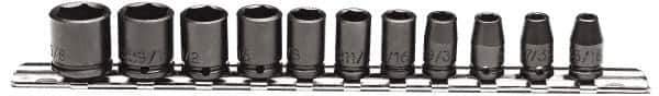 Proto - 11 Piece 1/4" Drive Impact Socket Set - 6 Points, 3/16" to 5/8" Range, Inch Measurement Standard - Apex Tool & Supply