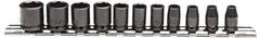 Proto - 11 Piece 1/4" Drive Impact Socket Set - 6 Points, 3/16" to 5/8" Range, Inch Measurement Standard - Apex Tool & Supply
