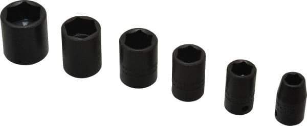 Proto - 6 Piece 1/4" Drive Impact Socket Set - 6 Points, 1/4" to 9/16" Range, Inch Measurement Standard - Apex Tool & Supply