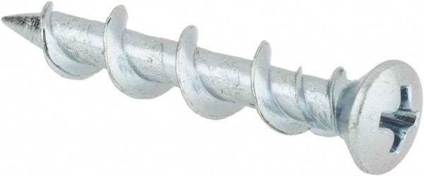 Powers Fasteners - 1/4" Diam, 1-1/4" OAL, Phillips Drive, Concrete Screw & Masonry Fastener - Steel, Chrome Finish - Apex Tool & Supply