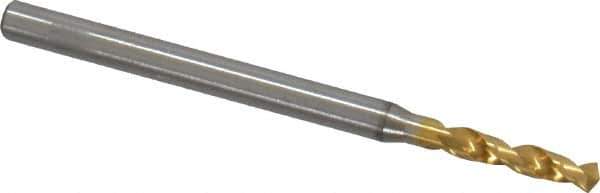 OSG - #43 130° Spiral Flute Vanadium High Speed Steel Screw Machine Drill Bit - TiN Finish, Right Hand Cut, 13mm Flute Length, 45mm OAL, Faceted Point, Straight Shank - Apex Tool & Supply