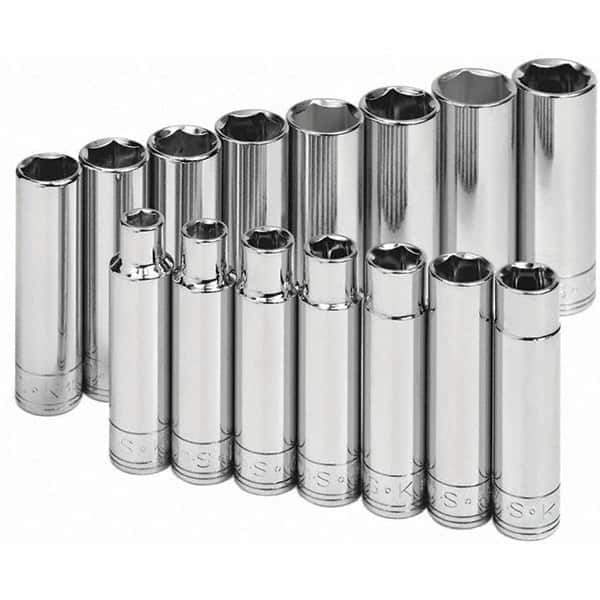 SK - 1/2" Drive Deep Socket Set - 10 to 24mm, Metric Measurement Standard - Apex Tool & Supply