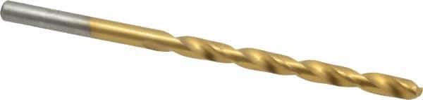 Chicago-Latrobe - #18 135° Cobalt Jobber Drill - TiN Finish, Right Hand Cut, Spiral Flute, Straight Shank, 3-1/4" OAL, Split Point - Apex Tool & Supply