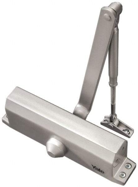 Yale - 42" Door Width, 9-3/4" Closer Body Length, Non-Handed Door Closer Manual Damper - Aluminum Finish, Non-Handed - Apex Tool & Supply