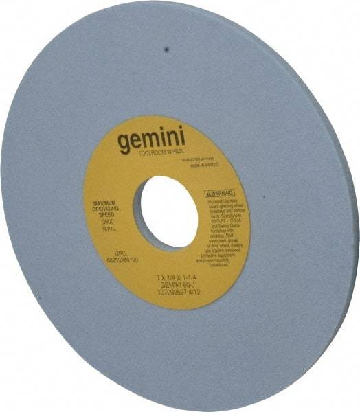 Norton - 7" Diam x 1-1/4" Hole x 1/4" Thick, J Hardness, 80 Grit Surface Grinding Wheel - Aluminum Oxide, Type 1, Medium Grade, 3,600 Max RPM, No Recess - Apex Tool & Supply