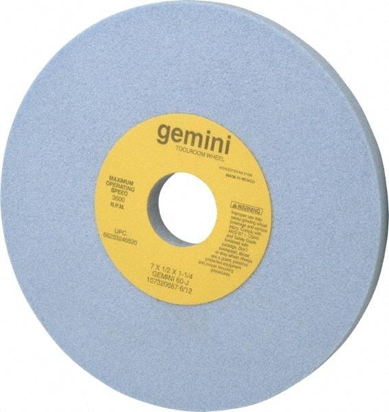 Norton - 7" Diam x 1-1/4" Hole x 1/2" Thick, J Hardness, 60 Grit Surface Grinding Wheel - Aluminum Oxide, Type 1, Medium Grade, 3,600 Max RPM, No Recess - Apex Tool & Supply