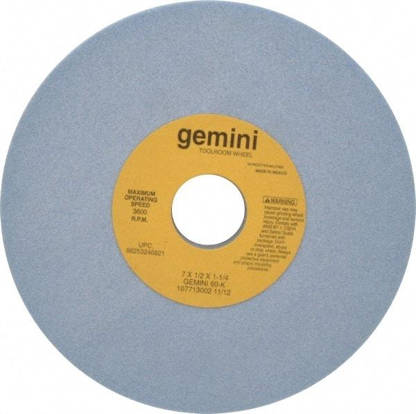 Norton - 7" Diam x 1-1/4" Hole x 1/2" Thick, K Hardness, 60 Grit Surface Grinding Wheel - Aluminum Oxide, Type 1, Medium Grade, 3,600 Max RPM, No Recess - Apex Tool & Supply