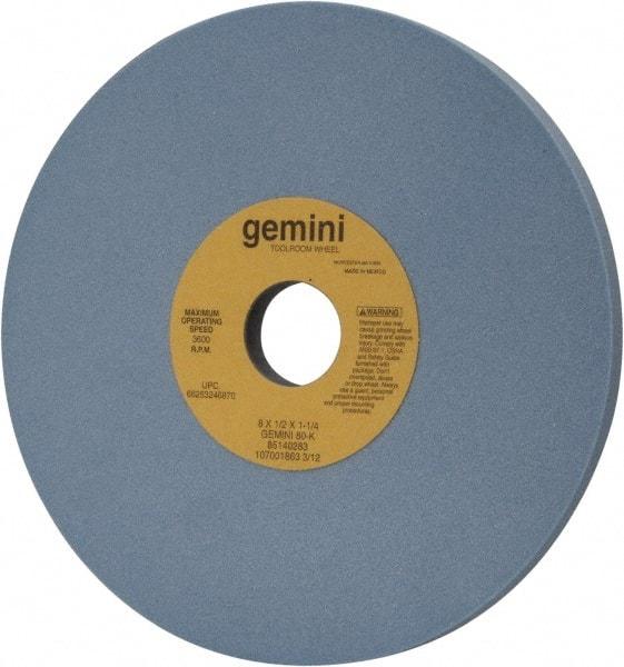 Norton - 8" Diam x 1-1/4" Hole x 1/2" Thick, K Hardness, 80 Grit Surface Grinding Wheel - Aluminum Oxide, Type 1, Medium Grade, 3,600 Max RPM, No Recess - Apex Tool & Supply