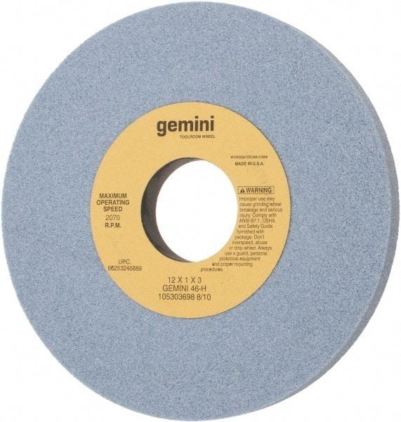 Norton - 12" Diam x 3" Hole x 1" Thick, H Hardness, 46 Grit Surface Grinding Wheel - Aluminum Oxide, Type 1, Coarse Grade, 2,070 Max RPM, No Recess - Apex Tool & Supply