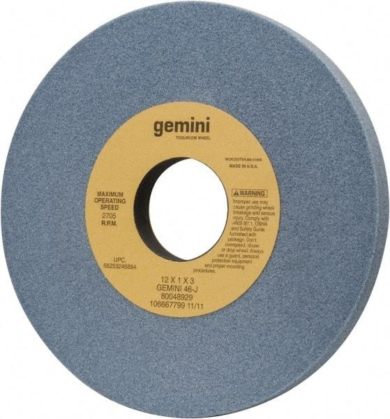Norton - 12" Diam x 3" Hole x 1" Thick, J Hardness, 46 Grit Surface Grinding Wheel - Aluminum Oxide, Type 1, Coarse Grade, 2,705 Max RPM, No Recess - Apex Tool & Supply