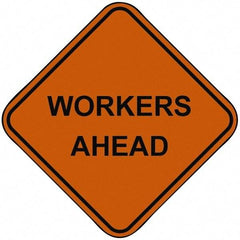 PRO-SAFE - "Workers Ahead", 48" Wide x 48" High, Nylon Construction Roadway Signs - Orange, Square, Sign Stand Mount - Apex Tool & Supply