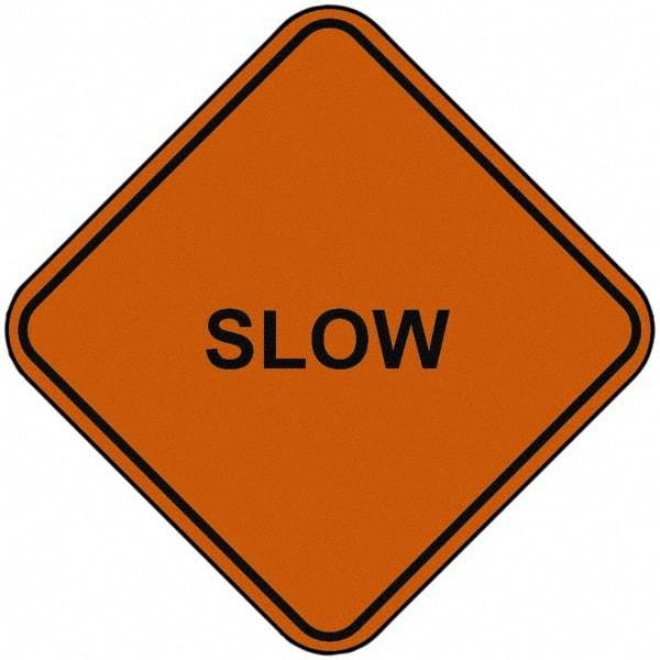 PRO-SAFE - "Slow", 48" Wide x 48" High, Nylon Construction Roadway Signs - Orange, Square, Sign Stand Mount - Apex Tool & Supply