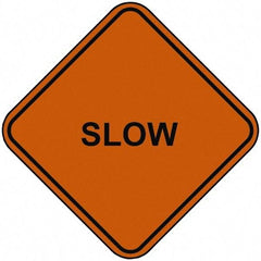 PRO-SAFE - "Slow", 48" Wide x 48" High, Nylon Construction Roadway Signs - Orange, Square, Sign Stand Mount - Apex Tool & Supply