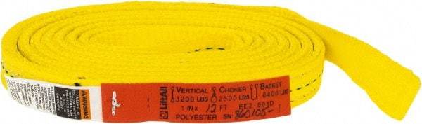 Lift-All - 12' Long x 1" Wide, 3,200 Lb Vertical Capacity, 2 Ply, Polyester Web Sling - 2,500 Lb Choker Capacity, Yellow - Apex Tool & Supply