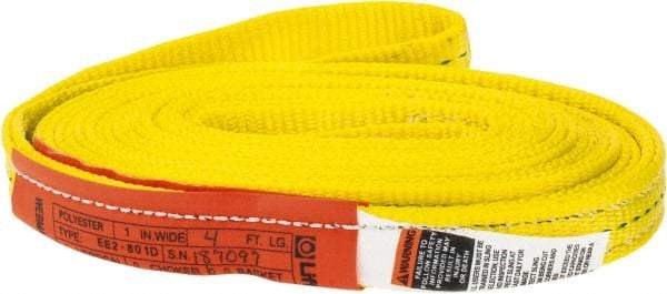 Lift-All - 14' Long x 1" Wide, 3,200 Lb Vertical Capacity, 2 Ply, Polyester Web Sling - 2,500 Lb Choker Capacity, Yellow - Apex Tool & Supply