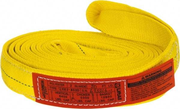 Lift-All - 20' Long x 2" Wide, 6,400 Lb Vertical Capacity, 2 Ply, Polyester Web Sling - 5,000 Lb Choker Capacity, Yellow - Apex Tool & Supply