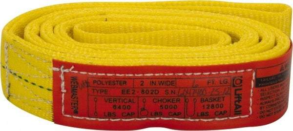 Lift-All - 6' Long x 2" Wide, 6,400 Lb Vertical Capacity, 2 Ply, Polyester Web Sling - 5,000 Lb Choker Capacity, Yellow - Apex Tool & Supply