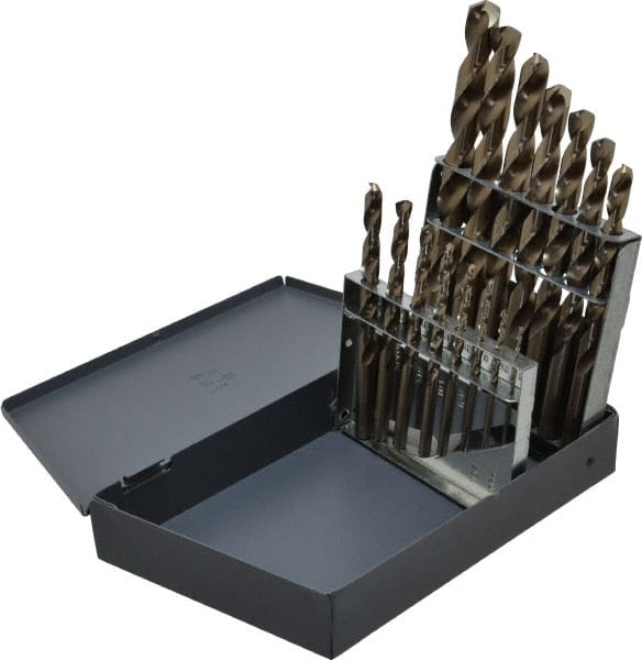 Chicago-Latrobe - 1/16 to 1/2", 135° Point, Gold Finish, Cobalt Jobber Length Drill Bit Set - Apex Tool & Supply