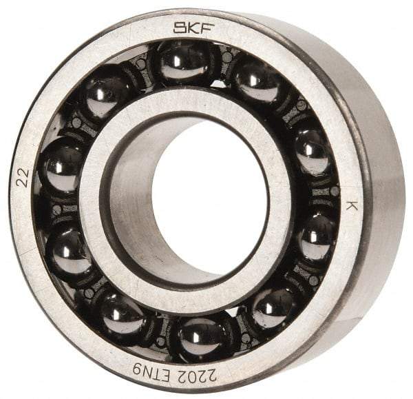 SKF - 15mm Bore Diam, 35mm OD, Open Self Aligning Radial Ball Bearing - 14mm Wide, 2 Rows, Round Bore, 459 Lb Static Capacity, 1,960 Lb Dynamic Capacity - Apex Tool & Supply