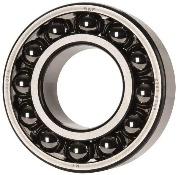 SKF - 35mm Bore Diam, 72mm OD, Open Self Aligning Radial Ball Bearing - 23mm Wide, 2 Rows, Round Bore, 1,980 Lb Static Capacity, 6,900 Lb Dynamic Capacity - Apex Tool & Supply