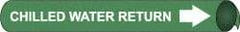 NMC - Pipe Marker with Chilled Water Return Legend and Arrow Graphic - 10 to 10" Pipe Outside Diam, White on Green - Apex Tool & Supply