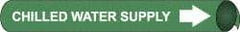 NMC - Pipe Marker with Chilled Water Supply Legend and Arrow Graphic - 1-1/8 to 2-3/8" Pipe Outside Diam, White on Green - Apex Tool & Supply