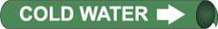 NMC - Pipe Marker with Cold Water Legend and Arrow Graphic - 6 to 8" Pipe Outside Diam, White on Green - Apex Tool & Supply
