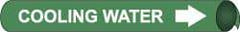 NMC - Pipe Marker with Cooling Water Legend and Arrow Graphic - 3-3/8 to 4-1/2" Pipe Outside Diam, White on Green - Apex Tool & Supply