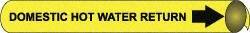 NMC - Pipe Marker with Domestic Hot Water Return Legend and Arrow Graphic - 3-3/8 to 4-1/2" Pipe Outside Diam, Black on Yellow - Apex Tool & Supply