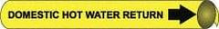 NMC - Pipe Marker with Domestic Hot Water Return Legend and Arrow Graphic - 1-1/8 to 2-3/8" Pipe Outside Diam, Black on Yellow - Apex Tool & Supply