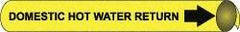 NMC - Pipe Marker with Domestic Hot Water Return Legend and Arrow Graphic - 3-3/8 to 4-1/2" Pipe Outside Diam, Black on Yellow - Apex Tool & Supply