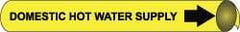 NMC - Pipe Marker with Domestic Hot Water Supply Legend and Arrow Graphic - 10 to 10" Pipe Outside Diam, Black on Yellow - Apex Tool & Supply