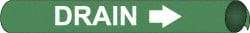 NMC - Pipe Marker with Drain Legend and Arrow Graphic - 3-3/8 to 4-1/2" Pipe Outside Diam, White on Green - Apex Tool & Supply