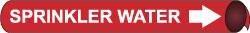 NMC - Pipe Marker with Sprinkler Water Legend and Arrow Graphic - 3-3/8 to 4-1/2" Pipe Outside Diam, White on Red - Apex Tool & Supply