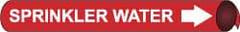 NMC - Pipe Marker with Sprinkler Water Legend and Arrow Graphic - 4-5/8 to 5-7/8" Pipe Outside Diam, White on Red - Apex Tool & Supply