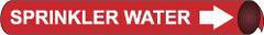 NMC - Pipe Marker with Sprinkler Water Legend and Arrow Graphic - 3-3/8 to 4-1/2" Pipe Outside Diam, White on Red - Apex Tool & Supply