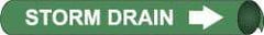 NMC - Pipe Marker with Storm Drain Legend and Arrow Graphic - 4-5/8 to 5-7/8" Pipe Outside Diam, White on Green - Apex Tool & Supply