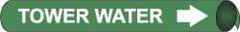 NMC - Pipe Marker with Tower Water Legend and Arrow Graphic - 1-1/8 to 2-3/8" Pipe Outside Diam, White on Green - Apex Tool & Supply