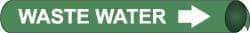 NMC - Pipe Marker with Waste Water Legend and Arrow Graphic - 2-1/2 to 3-1/4" Pipe Outside Diam, White on Green - Apex Tool & Supply