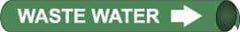 NMC - Pipe Marker with Waste Water Legend and Arrow Graphic - 3-3/8 to 4-1/2" Pipe Outside Diam, White on Green - Apex Tool & Supply