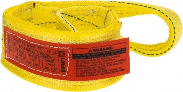 Lift-All - 3' Long x 3" Wide, 8,600 Lb Vertical Capacity, 2 Ply, Polyester Web Sling - 6,900 Lb Choker Capacity, Yellow - Apex Tool & Supply