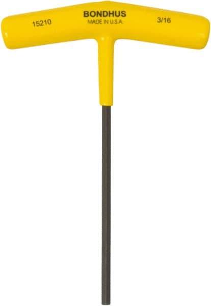 Bondhus - 3/16" Hex, T-Handle Cushion Grip, Hex Key - 6" OAL, Protanium High Torque Steel, Inch System of Measurement - Apex Tool & Supply