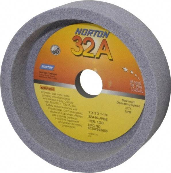 Norton - 7" Diam, 1-1/4" Hole Size, 2" Overall Thickness, 46 Grit, Type 6 Tool & Cutter Grinding Wheel - Coarse Grade, Aluminum Oxide, J Hardness, Vitrified Bond, 3,275 RPM - Apex Tool & Supply
