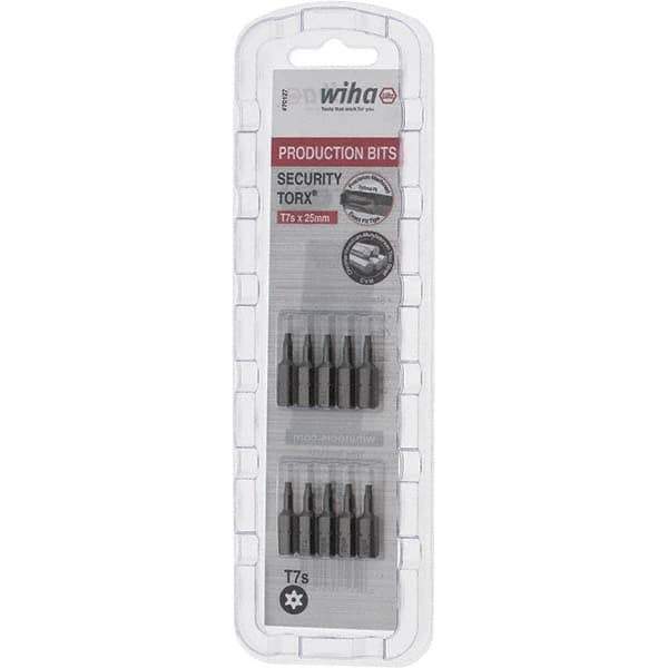 Wiha - 1/4" Drive T7 Tamperproof Torx Screwdriver Bit - 1" OAL, Tamper Resistant Bit - Apex Tool & Supply