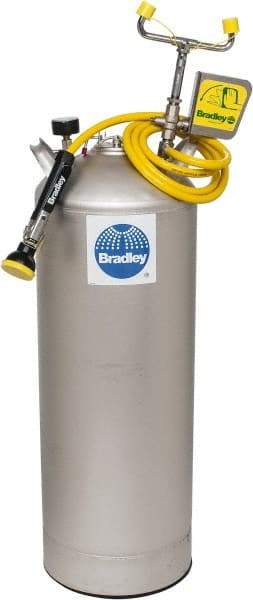 Bradley - 15 Gallon, 0.4 GPM Flow Rate at 30 PSI, Pressurized with Drench Hose Stainless Steel, Portable Eye Wash Station - 18 Min Duration, 12-1/4 Inch Wide x 30-3/8 Inch High - Apex Tool & Supply