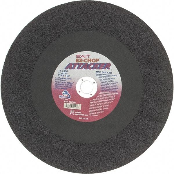Sait - 14" Aluminum Oxide Cutoff Wheel - 3/32" Thick, 1" Arbor, 4,400 Max RPM, Use with Chop Saws - Apex Tool & Supply