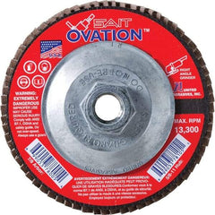 Sait - 120 Grit, 4-1/2" Disc Diam, 5/8-11 Center Hole, Type 27 Zirconia Alumina Flap Disc - 13,300 Max RPM, Fiberglass Backing, Arbor Attaching System, Coated - Apex Tool & Supply