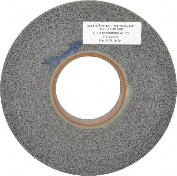 Brite Star - 8" Diam, 1" Face Width, 3" Center Hole, Fine Grade, Silicon Carbide Deburring Wheel - Convolute, Medium Density 8 Grade, 3,400 RPM - Apex Tool & Supply