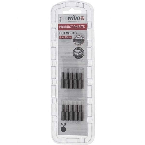 Wiha - 4mm Hex Screwdriver Bit - 1/4" Drive, 1" OAL - Apex Tool & Supply