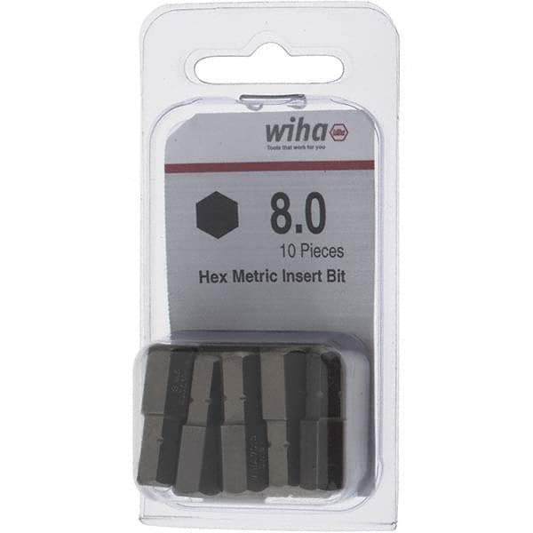 Wiha - 8mm Hex Screwdriver Bit - 1/4" Drive, 1" OAL - Apex Tool & Supply